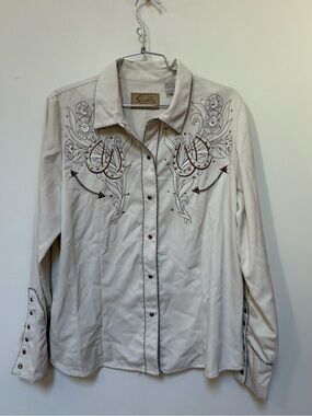 New Scully Western Horseshoe Long Sleeve Pearl Snap Shirt Size Large